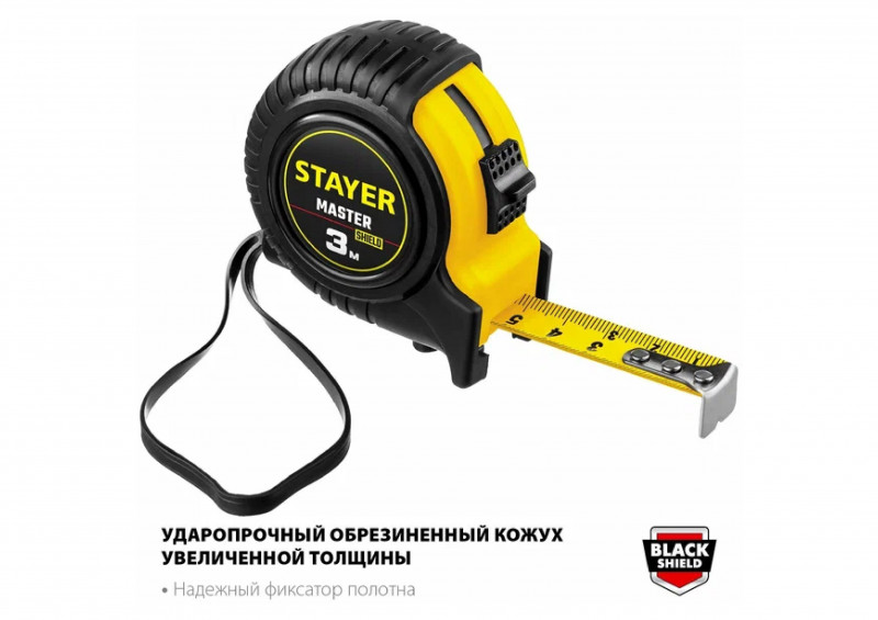 Рулетка в ударостойком обрезиненном корпусе 3м STAYER MASTER